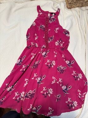 Halter Floral Dress in Magenta Pink